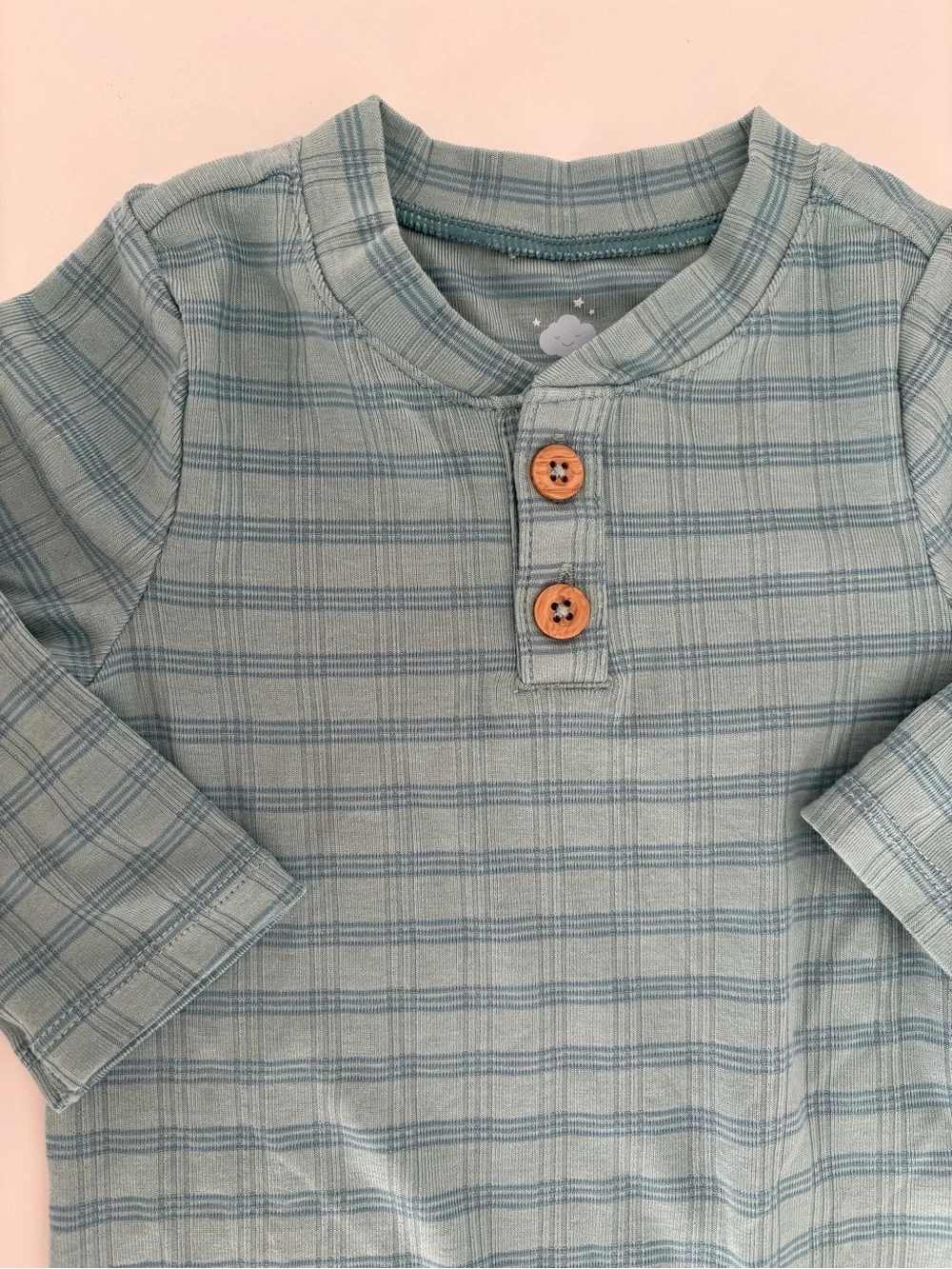 cloud island Teal Plaid Baby one-Piece with Matching Hat 6-9M